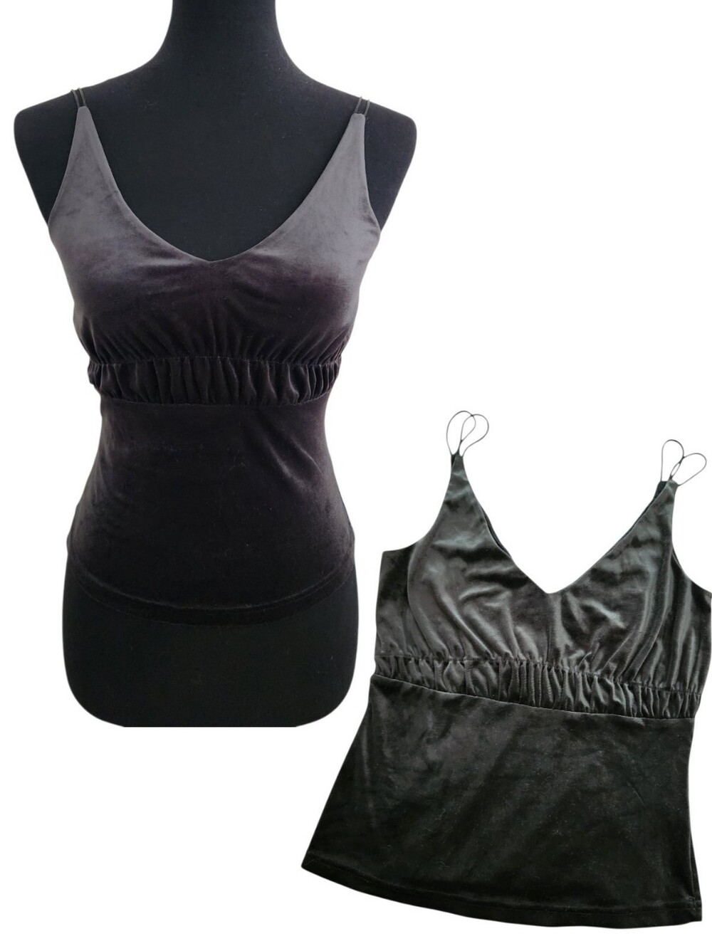 Vintage Express Charcoal Grey Black Velvet Spaghetti Strap Camisole Vneck Size S